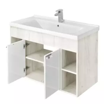 Тумба под раковину Aquaton «Флай 100» цвет белый, дуб крафт