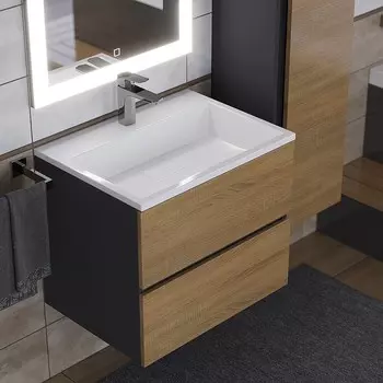 Тумба под раковину Uperwood Barsa, 60 см, подвесная, черная/дуб сонома