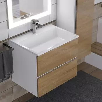 Тумба под раковину Uperwood Barsa, 60 см, подвесная, белая/дуб сонома