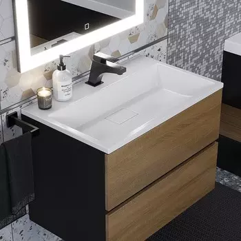 Тумба под раковину Uperwood Barsa 70 см, подвесная, черная, дуб сонома