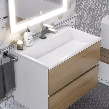 Тумба под раковину Uperwood Barsa, 70 см, подвесная, белая, дуб сонома