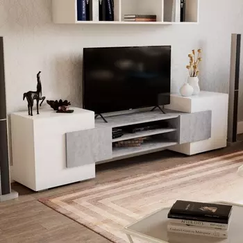 Тумба под ТВ «Ларго 03», 2020355520 мм, цвет белый/цемент светлый