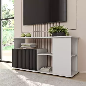 Тумба под ТВ №1, 1200400460 мм, фасады МДФ, белый / софт графит