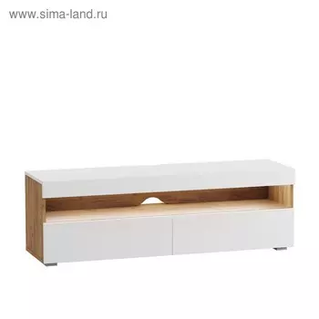 Тумба под ТВ Альба, 1300х361х420, цвет белый премиум / дуб крафт золотой
