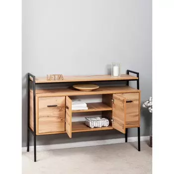 Тумба под ТВ Tokyo с дверками, 1240390900 мм, ЛДСП, цвет дуб вотан / чёрный металл