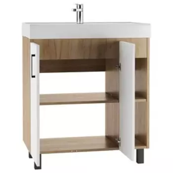 Тумба напольная «Домино» Craft, под раковину «Фостер 80», левая/правая, без ящиков, 772444820 мм, цвет дуб вотан/белый матовый