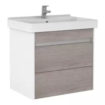Тумба Домино Uno под раковину Fest 60, подвесная, с 2 верхними ящиками, Дуб серый, левая/правая
