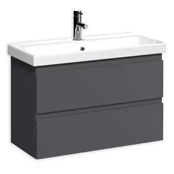 Тумба подвесная «Домино» Graffo, с 2 верхними ящиками, левая/правая, 765371500 мм, под раковину Moduo 80, графит матовый
