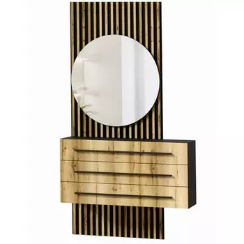 Тумба подвесная «Аэлита С1», с зеркалом, 12003502200 мм, цвет дуб вотан/чёрный