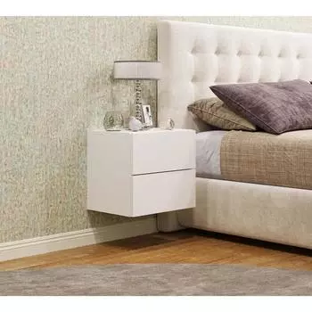 Тумба прикроватная подвесная «Элтон» №2, 400320360 мм, цвет белый/белый глянец МДФ