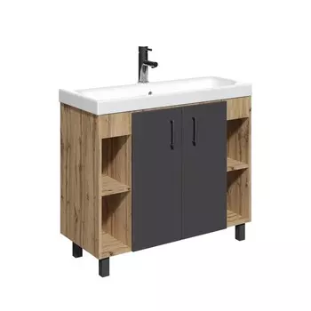 Тумба напольная «Домино» Craft, с раковиной «Фостер 100», без ящика, 1003450865 мм, цвет дуб вотан/графит