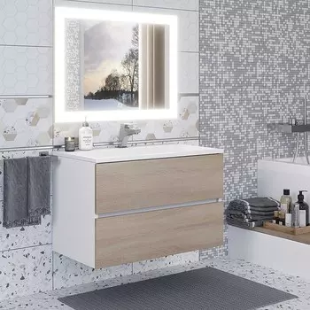 Тумба с раковиной Uperwood Barsa, 80 см, раковина белая, подвесная, белая/дуб сонома