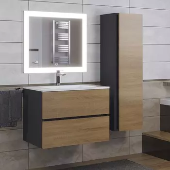 Тумба с раковиной Uperwood Barsa-Next 70 см, подвесная, чёрная/дуб сонома