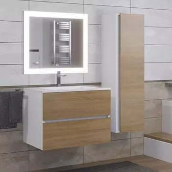 Тумба с раковиной Uperwood Barsa-Next 70 см, подвесная, белая/дуб сонома