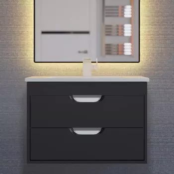 Тумба с раковиной Uperwood Modul 65 см, подвесная, матовая, чёрная