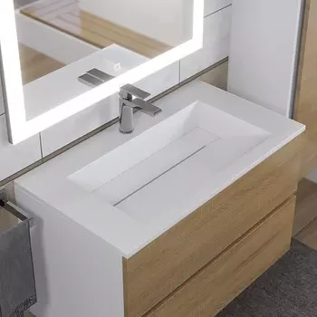 Тумба с раковиной Uperwood Next 80 см, подвесная, белая, дуб сонома