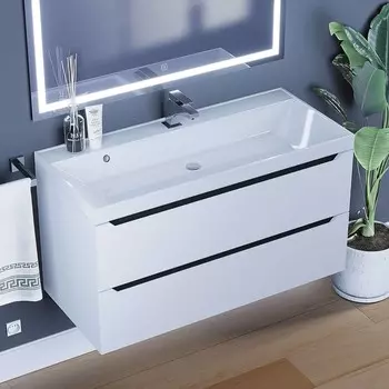 Тумба с раковиной Uperwood Tanos 100 см, подвесная, белая/графит