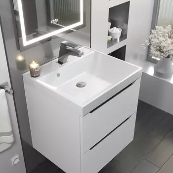 Тумба с раковиной Uperwood Tanos 50 см, подвесная, белая/графит