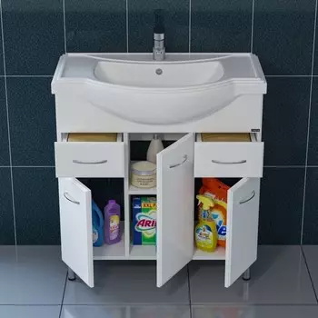 Тумба СаНта «Эльбрус 80» белая с раковиной «Классик 80»