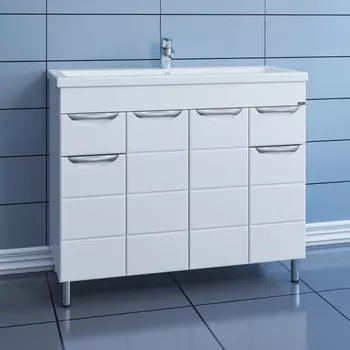 Тумба СаНта «Родос 100» напольная, белая с раковиной «Фостер 100»