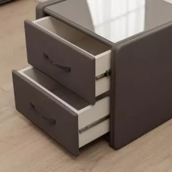 Тумба широкая «Алеро», 505 470 475 мм, 2 ящика, стекло, экокожа, цвет трюфель