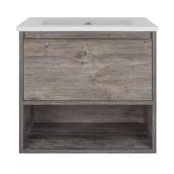 Тумба Темза - 60 подвесная с 1 ящиком и нишей (цвет Сосна Пасадена) + раковина с раковиной Quadro 60