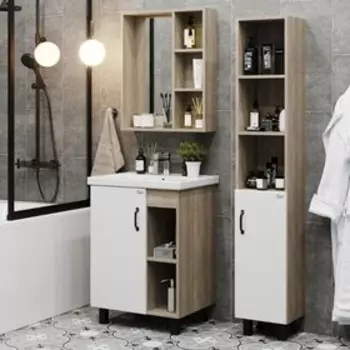 Тумба Onika Тимбер 60.01 с раковиной Фостер 60, цвет белый матовый / дуб сонома