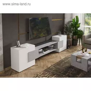 Тумба под ТВ «Инкастро», 2580610373 мм, цвет белый / бетон светлый ЛДСП