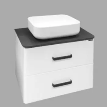 Тумба-умывальник COMFORTY «Амстердам-75» белая с черной матовой столешницей, раков. T-Y9378 772978