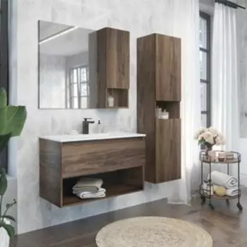 Тумба-умывальник COMFORTY «Бордо-90» цвет дуб темно-коричневый, с раковиной Quadro 90