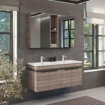 Тумба-умывальник COMFORTY «Дуэт-125» дуб натуральный с раковиной Гармония-125