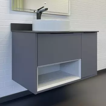 Тумба-умывальник Comforty «Джанкой-90» антрацит, черная столешница, раковина Comforty 9111 1073234