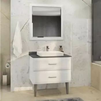 Тумба-умывальник COMFORTY «Империя-80» белая с антрацитовой столешницей, с раковиной 78189