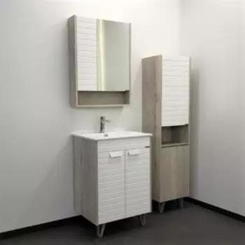 Тумба-умывальник COMFORTY «Клеон-60Н» цвет белый/дуб дымчатый, с раковиной COMFORTY 9060M