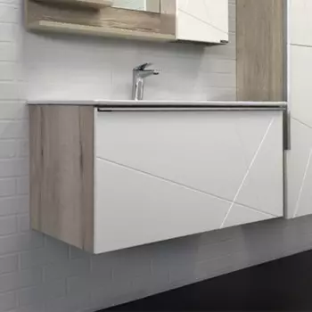 Тумба-умывальник COMFORTY «Мерано-90» белый/дуб дымчатый с раковиной "Quadro 90"