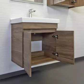 Тумба-умывальник Comforty «Осло-60», дуб тёмно-коричневый с раковиной Fest 60