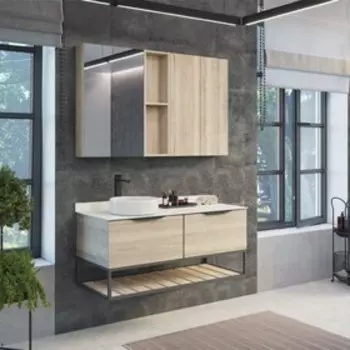 Тумба-умывальник COMFORTY «Порто-120-1» дуб дымчатый с белой столешницей c раковиной 9110