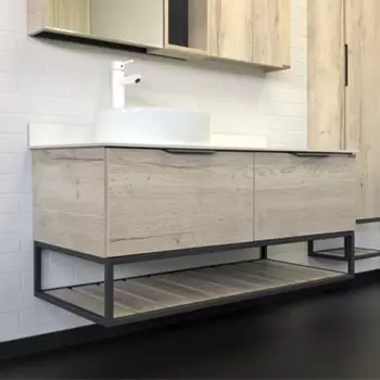 Тумба-умывальник COMFORTY «Порто-120-1» дуб дымчатый с белой столешницей c раковиной 9110