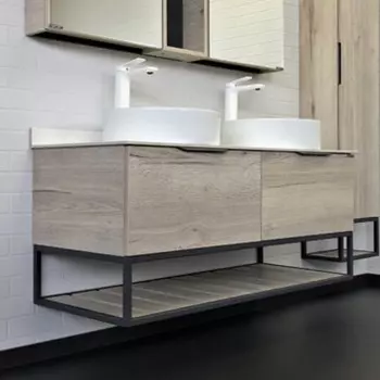 Тумба-умывальник COMFORTY «Порто-120-2» дуб дымчатый с белой столеш c двумя раковинами 9110 917862