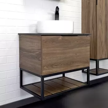 Тумба-умывальник Comforty «Порто-60», дуб тёмно-коричневый со столешницей, c раковиной 9111