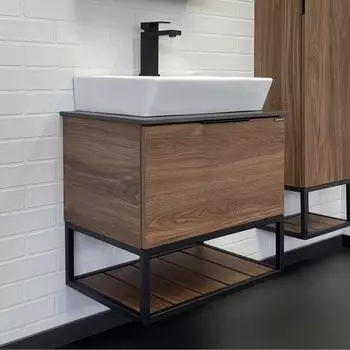 Тумба-умывальник Comforty «Порто-60», дуб тёмно-коричневый со столеш, c раковиной 9055RA-50