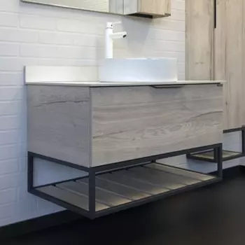 Тумба-умывальник COMFORTY «Порто-90» дуб дымчатый с белой столеш c раковиной COMFORTY 9110