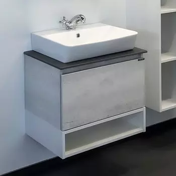 Тумба-умывальник Comforty «Прага-60» дуб белый, с серой столешницей, с раковиной 9055RA-50