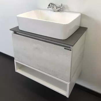 Тумба-умывальник Comforty «Прага-60» дуб белый, с серой столешницей, с раковиной PZ-6068