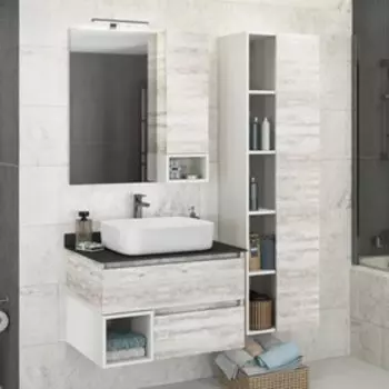 Тумба-умывальник COMFORTY «Прага-75» цвет дуб белый с антрацитовой столеш. с рак. T-Y9378