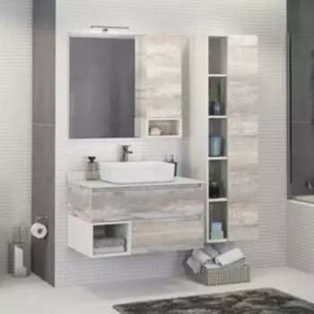 Тумба-умывальник COMFORTY «Прага-90» цвет дуб бежевый с белой столеш. с рак. T-Y9378