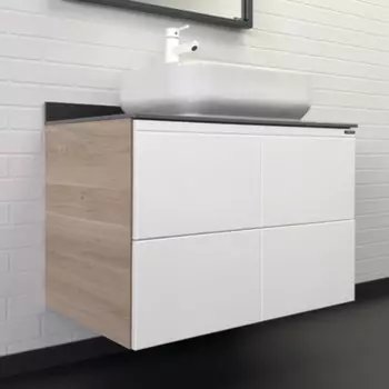 Тумба-умывальник COMFORTY «Таллин-80» белый мат/дуб натур с антрацит столеш, с рак T-Y9378