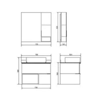 Тумба-умывальник «Штутгарт-75», дуб тёмно-коричневый, с чёрной столешницей, с раковиной T-Y9378