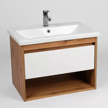 Тумба VIANT «Бостон» 1 ящик, подвесная, 425х655х500 мм, дуб вотан/белый, с раковиной COMO 70 10248