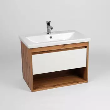Тумба VIANT «Бостон» 1 ящик, подвесная, 430х560х500 мм, дуб вотан/белый, с раковиной COMO 60 10248